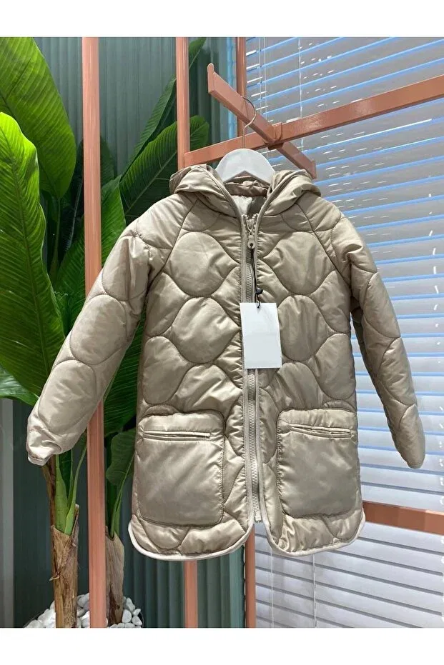 Детское пальто для девочек стеганое с капюшоном Tijk, Beige