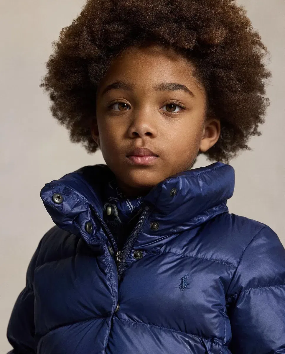 Детское пальто для девочек длинное пуховое металлизированное Polo Ralph Lauren, Azul Marino — фото 3
