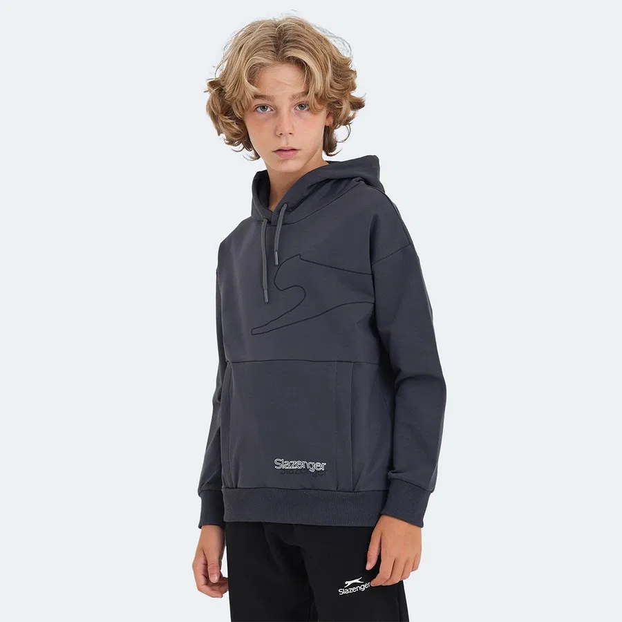 Детский свитшот с капюшоном и карманом Link Slazenger, Темно-серый