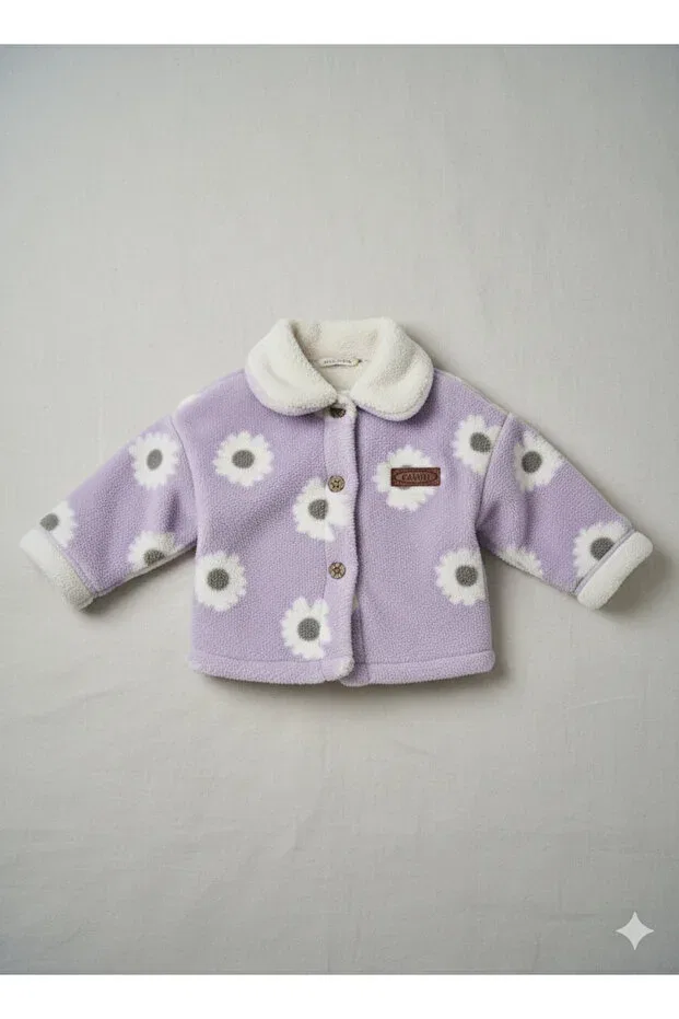 Детское пальто для девочек с принтом Floral girl's welsoft plush jacket Canini, Lilac