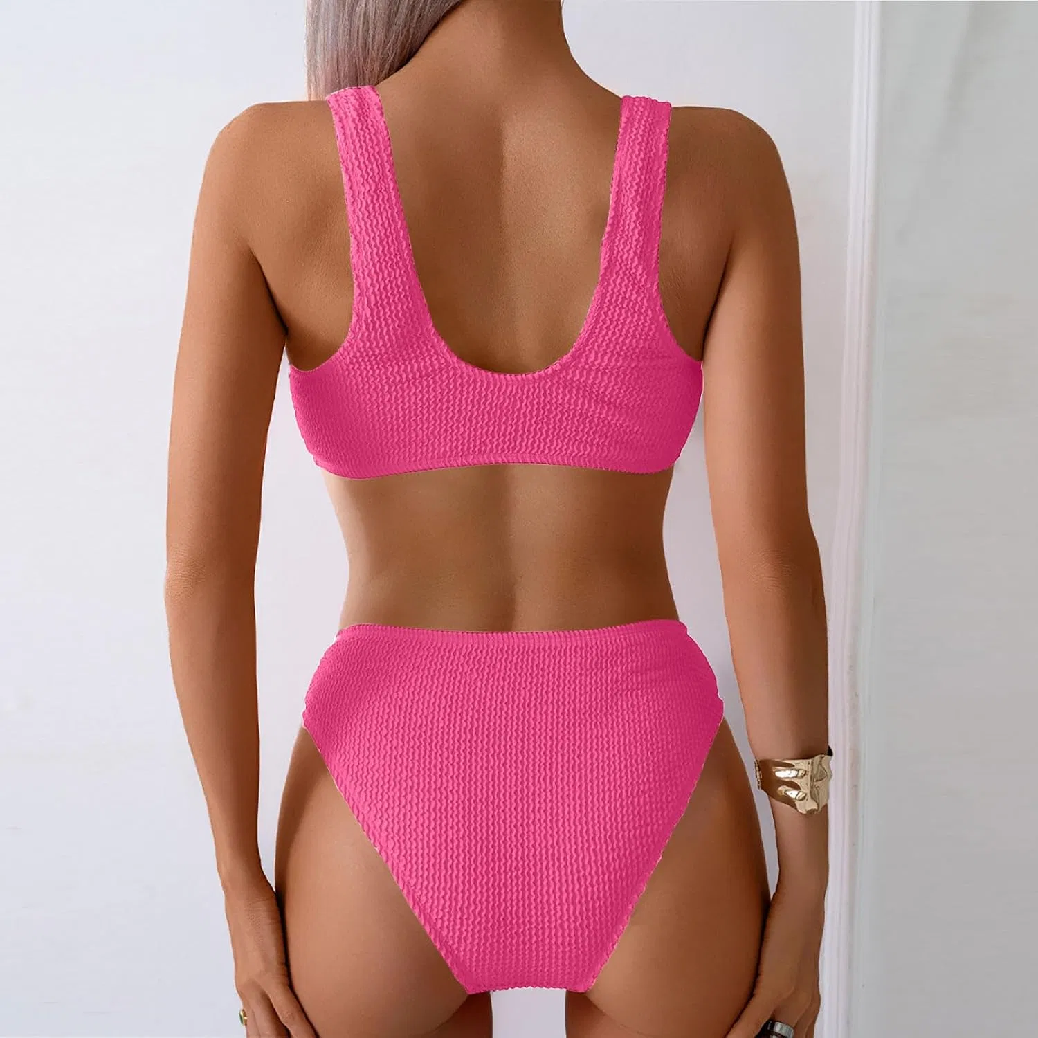 Женский бикини-комплект с халтер-топом и съемными чашками Generic, Hot Pink — фото 4