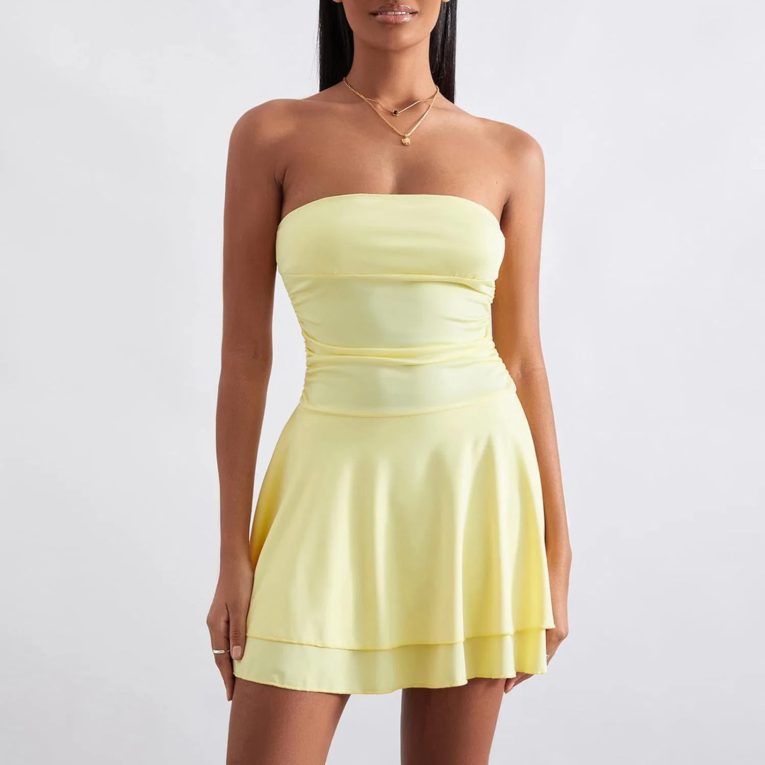Женское короткое платье с воротником-хомутиком Bubble Dress, Yellow — фото 2