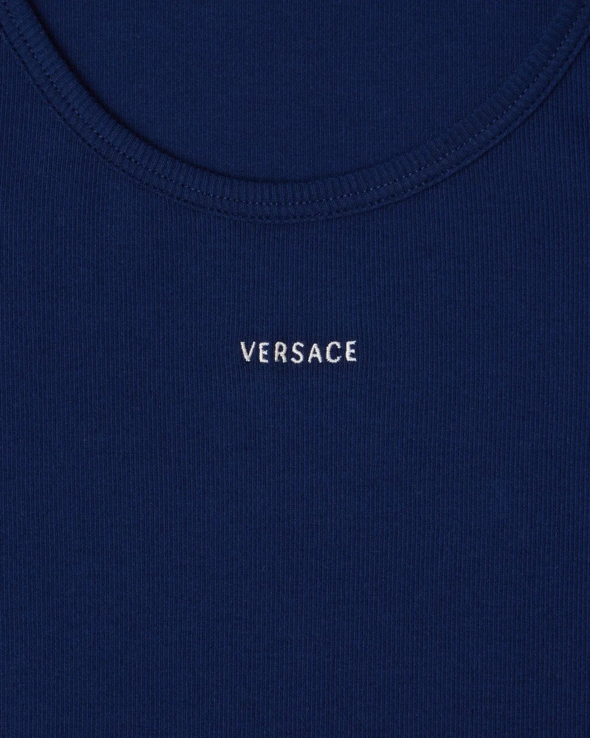 Майка из рубчатого хлопкового джерси с вышитым логотипом VERSACE, синий — фото 4