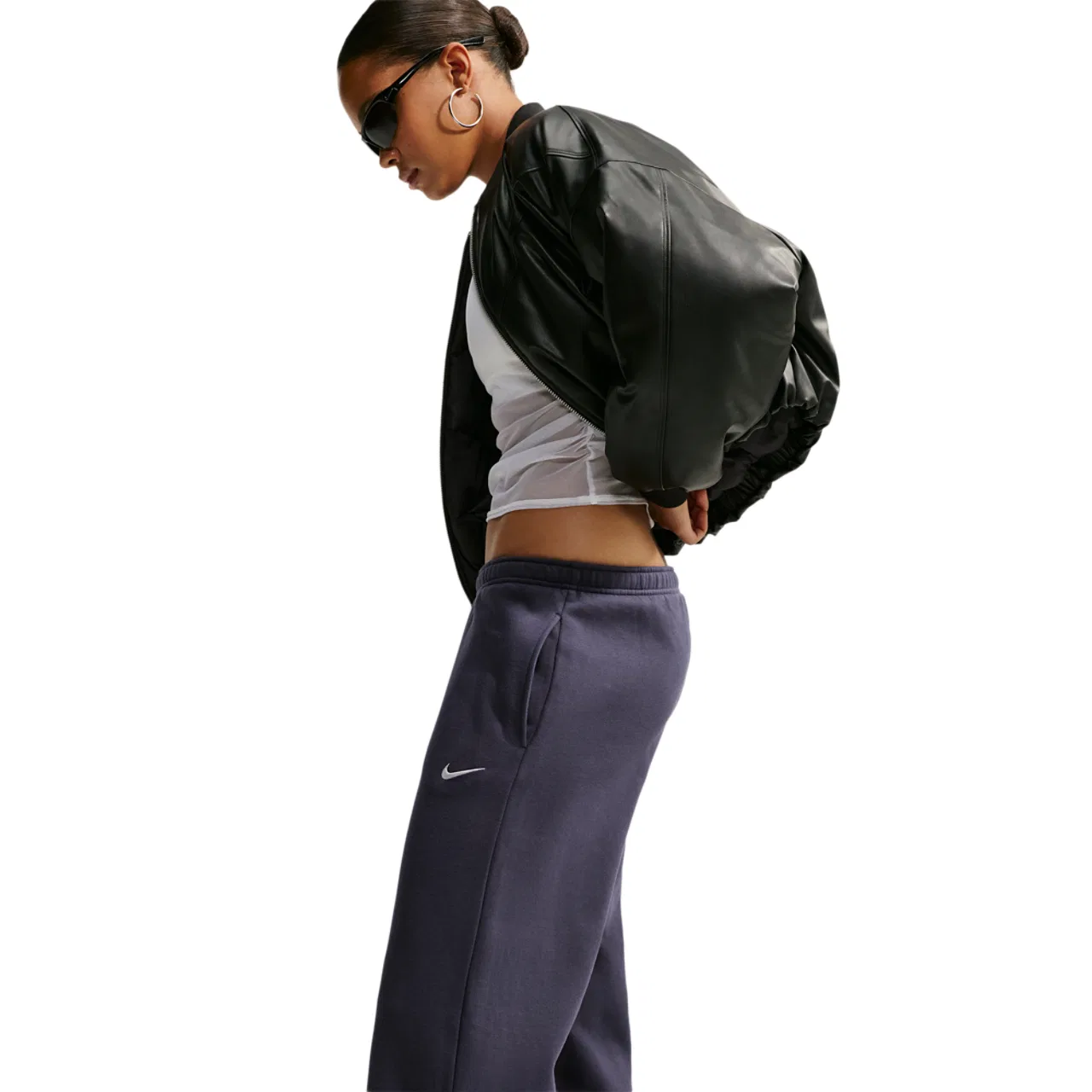 Женские брюки из хлопково-полиэстерового футера Studio Fleece STD Wide Leg Pants Nike, Sail/Gridiron — фото 3