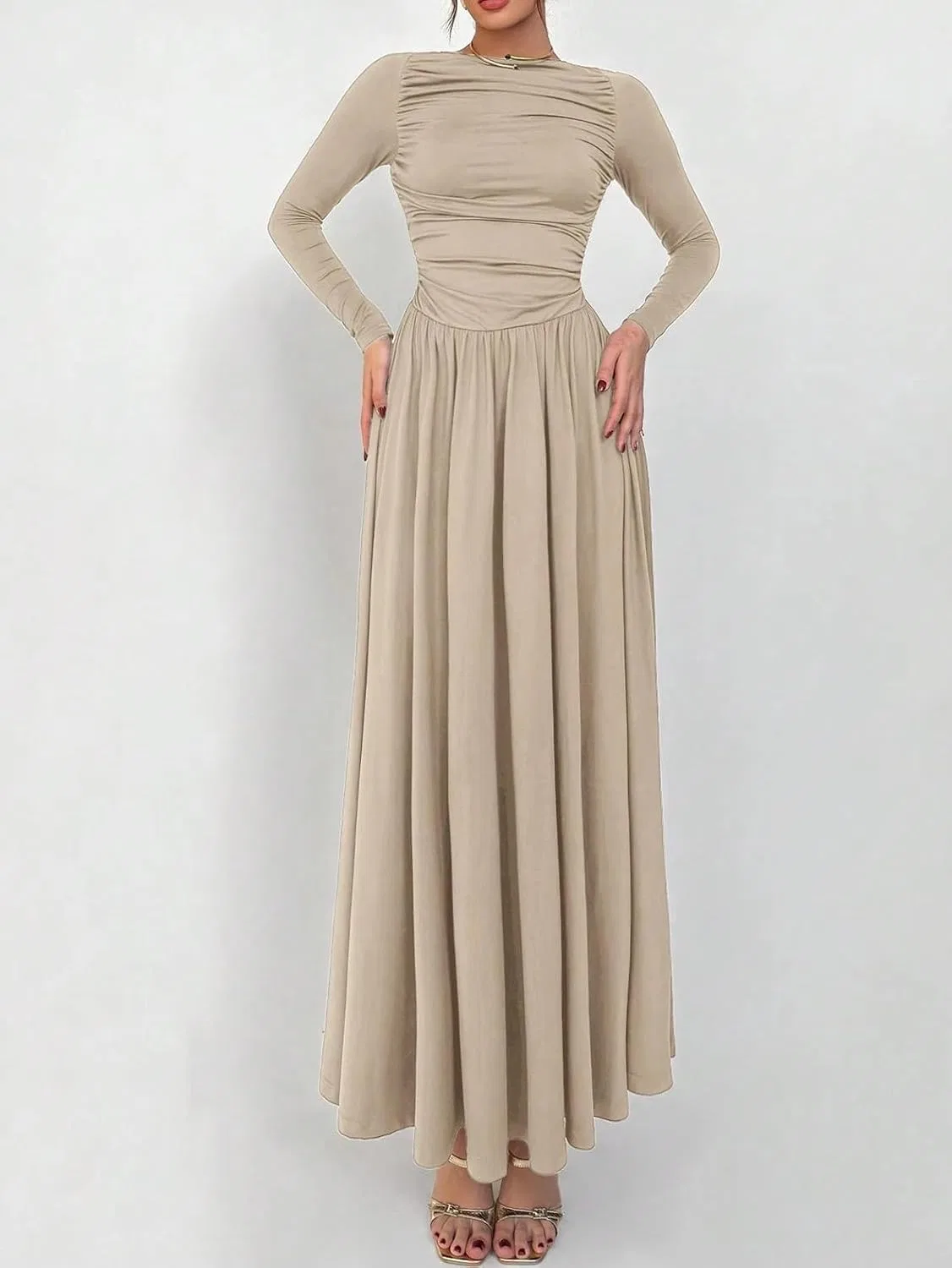 Женское повседневное платье макси Knitted Dress, Apricot — фото 2