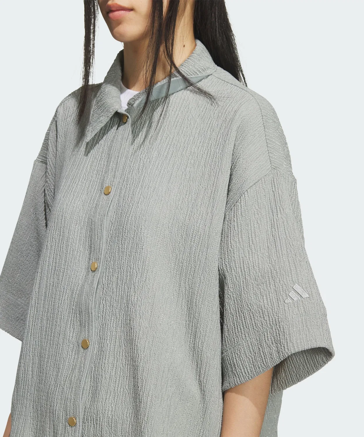 Женская рубашка с воротником и коротким рукавом Softluxe Sheer Loose Fit Adidas, Green — фото 3