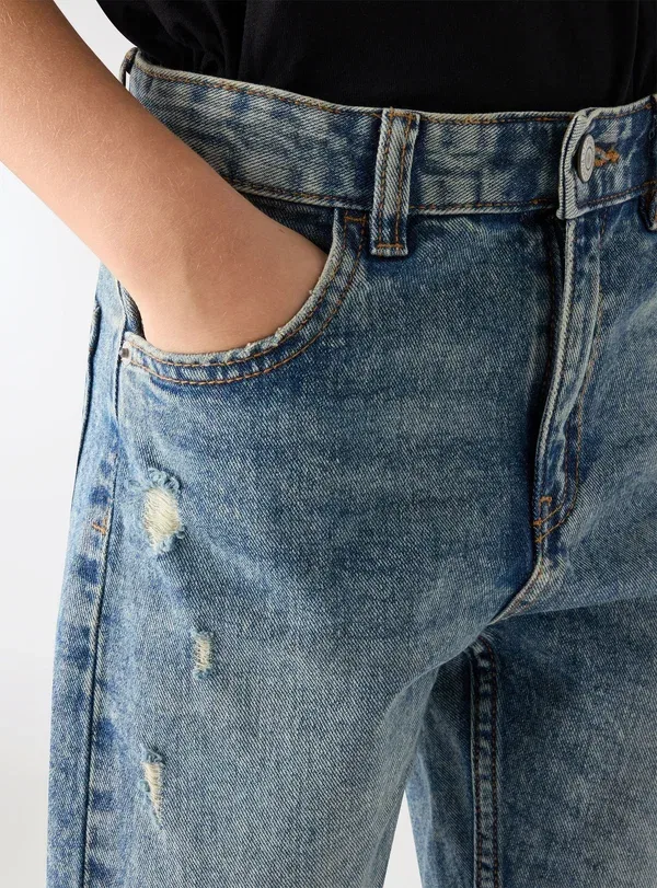 Брюки джинсовые Con strappi unita, Terranova, Blu Denim Medio, синий — фото 4