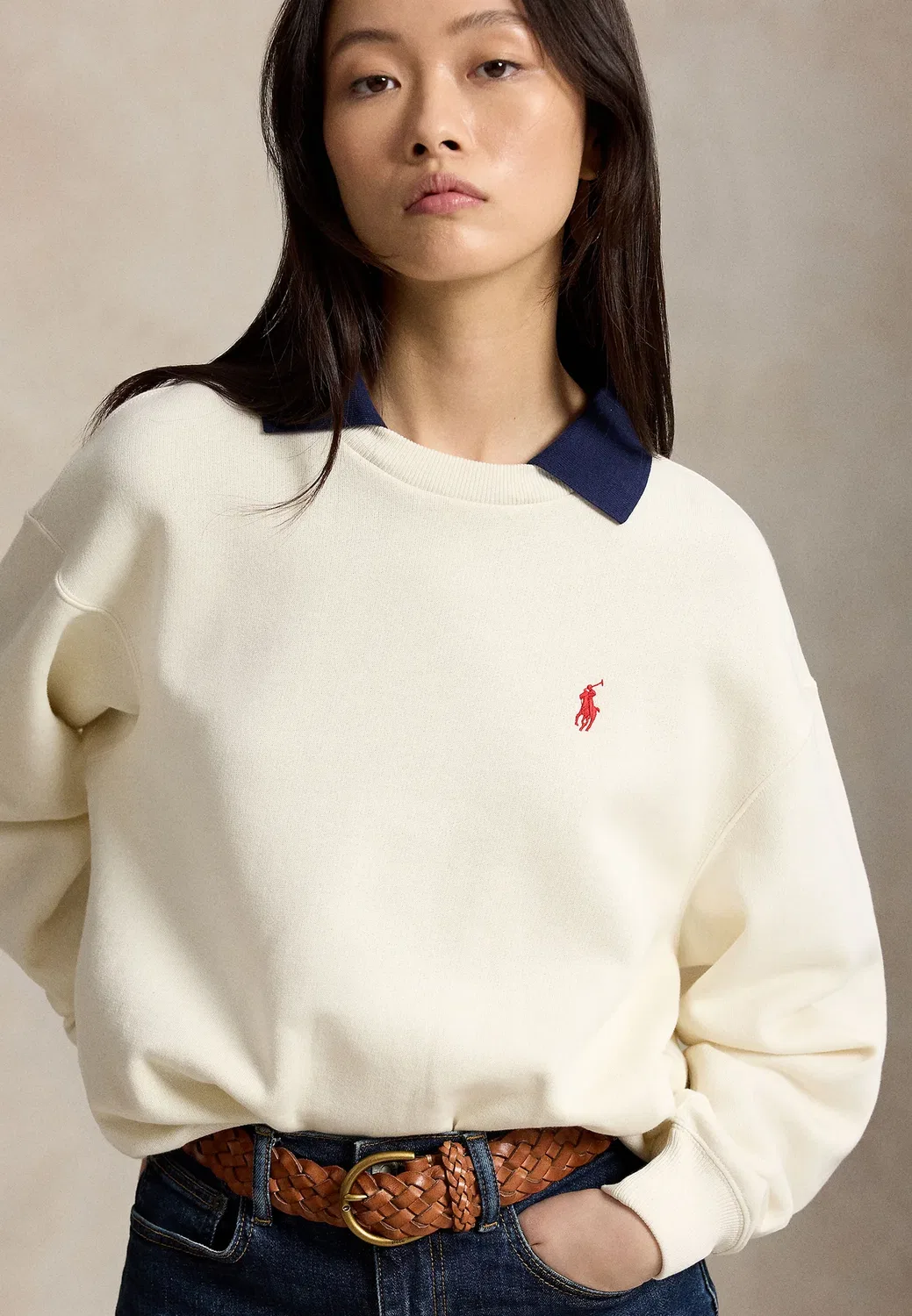 Футболка с длинными рукавами из флиса с воротником-поло и круглым вырезом Polo Ralph Lauren, Warm White — фото 4