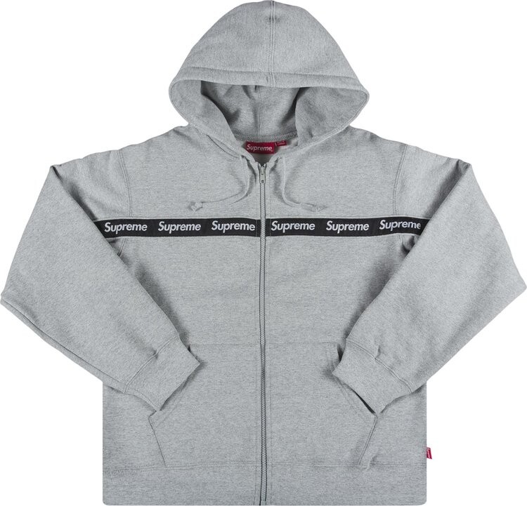 

Толстовка Supreme Text Stripe Zip Up Hooded Sweatshirt 'Grey', серый