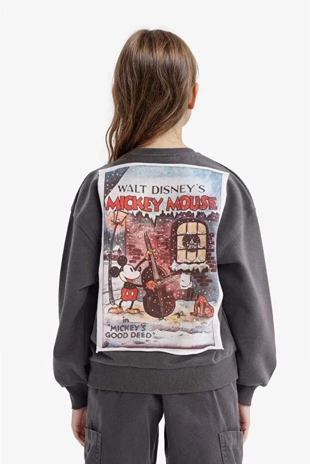 Детское худи для девочек оверсайз с принтом Disney mickey mouse & friends oversize wide fit hooded back print sweatshirt girls' d4378a Defacto, Anthracite-Ar148 — фото 4