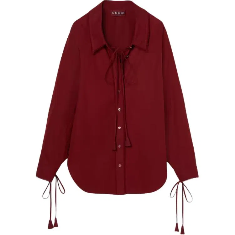 Женская рубашка с длинным рукавом и завязками на вороте GUCCI, Red — фото 3