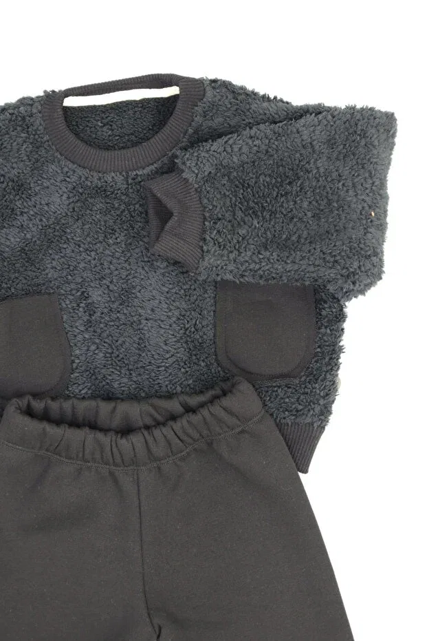 Детский комплект из футера с начесом Unisex baby plush sweatshirt and sweatpants set Rg Kidsstore, Black — фото 4