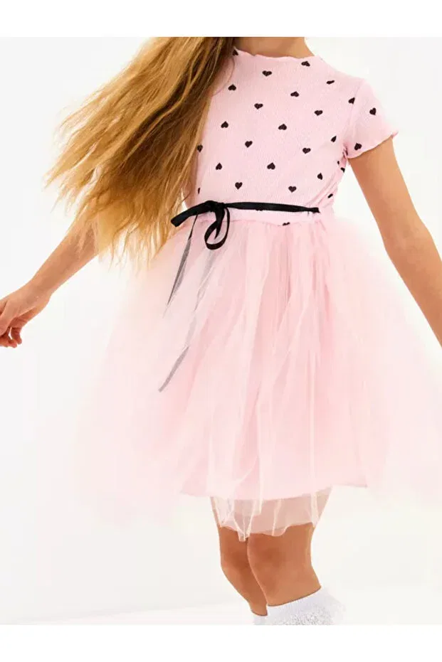 Детское платье для девочек с принтом Elegant Neocotton, Short Sleeve-Pink