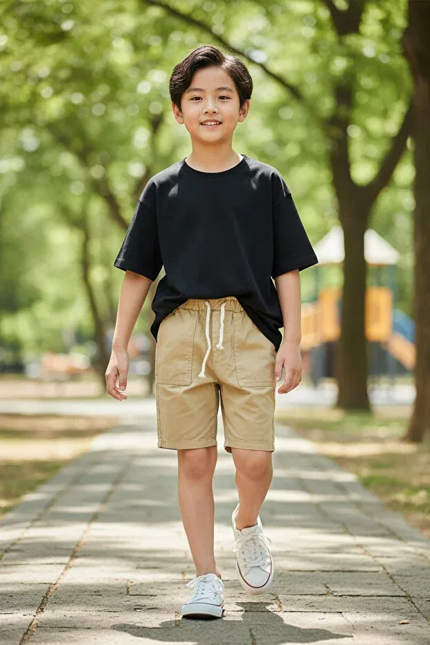 Детские шорты для мальчиков льняные Basics Poozkids, Beige — фото 2