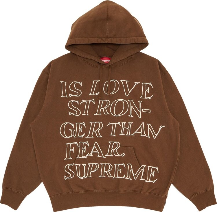 Толстовка Supreme Stronger Than Fear Hooded Sweatshirt 'Olive Brown', коричневый — фото 2