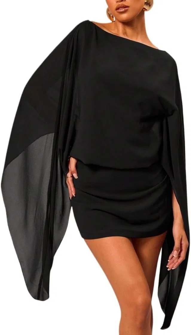 Женское мини-платье с длинным рукавом Casual, Black