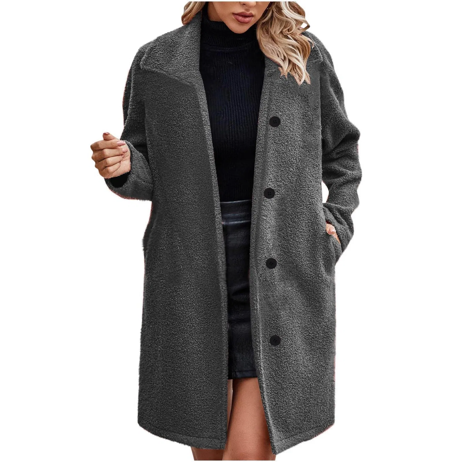 Женская куртка из искусственного меха с длинным рукавом, Grigio scuro