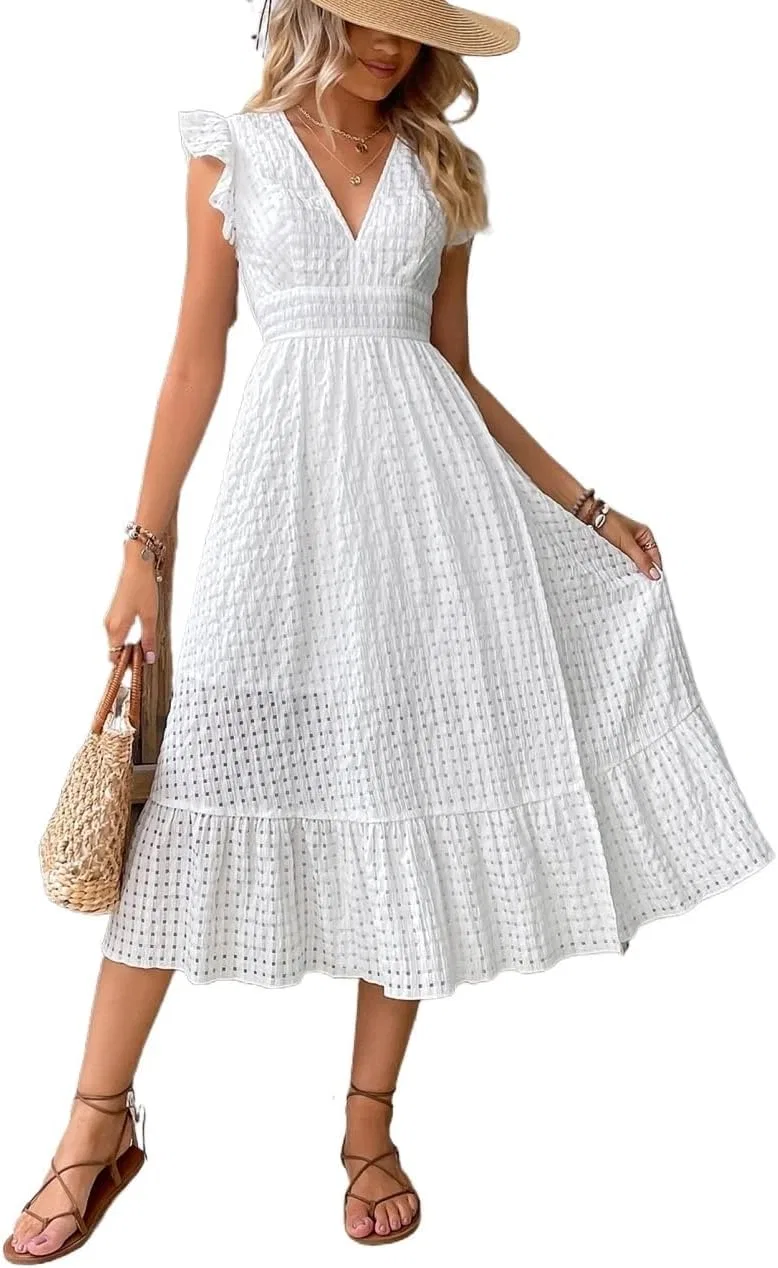 Женское повседневное платье миди с рюшами Wrap Hem, White