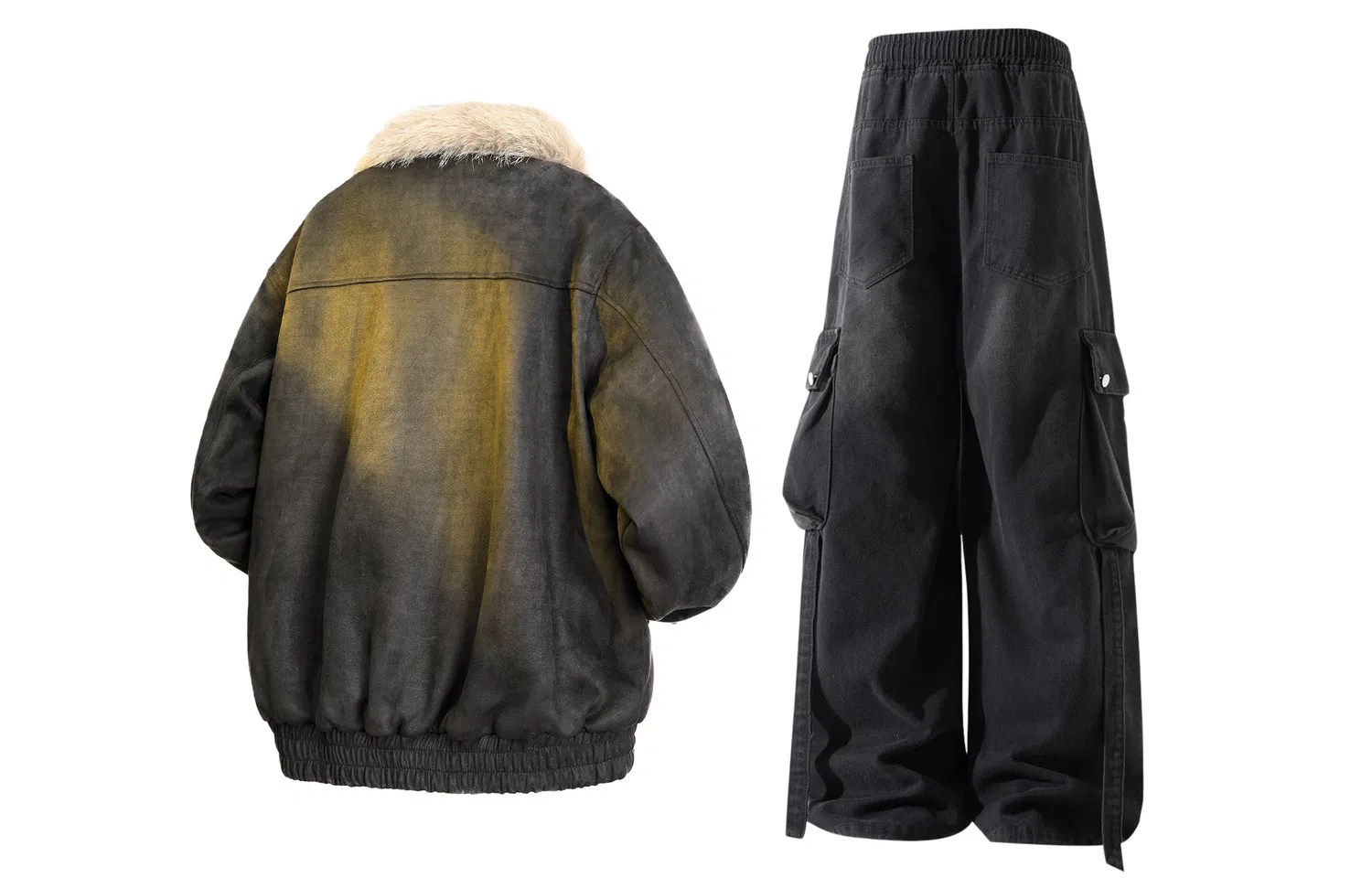 Детский комплект спортивной одежды с флисовой подкладкой Casual Sportswear GWAF, Серый Кофе/Желтая Грязь — фото 4