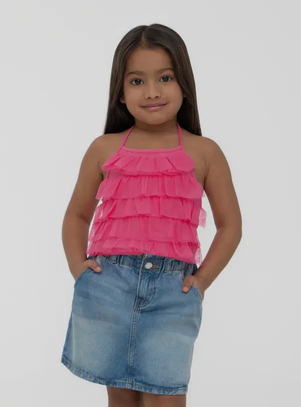 Топ на бретелях из хлопка и эластана Crop balze - blouse Terranova, Fuscia, фуксия — фото 2