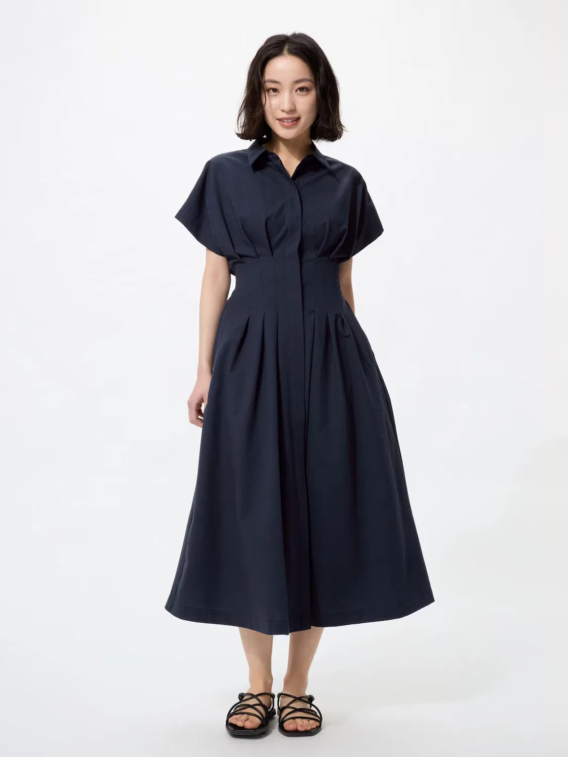 Платье-рубашка Uniqlo, короткое, темно-синий — фото 2