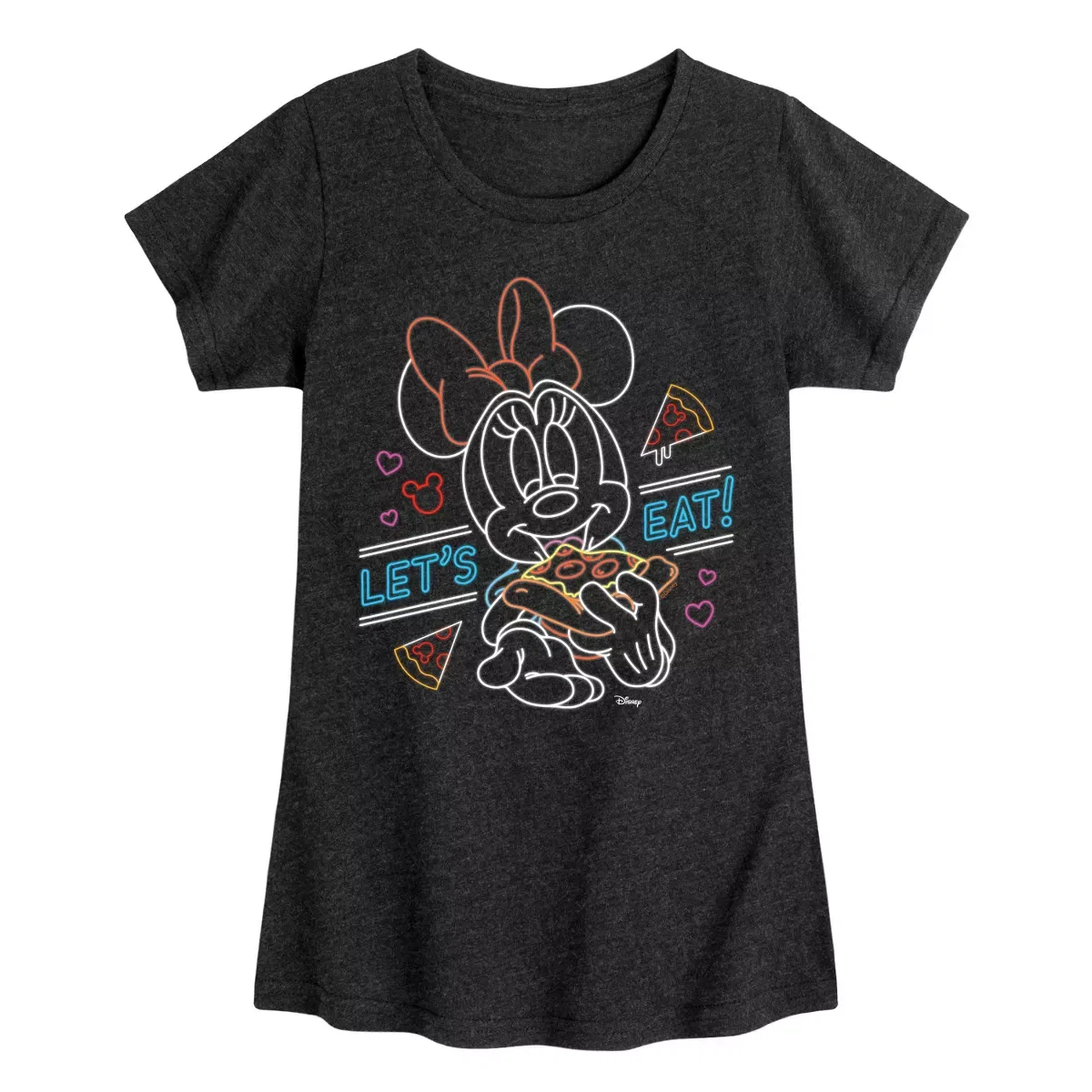 Детское футболка с принтом Minnie Mouse Let's Eat Pizza Disney, Heather Black