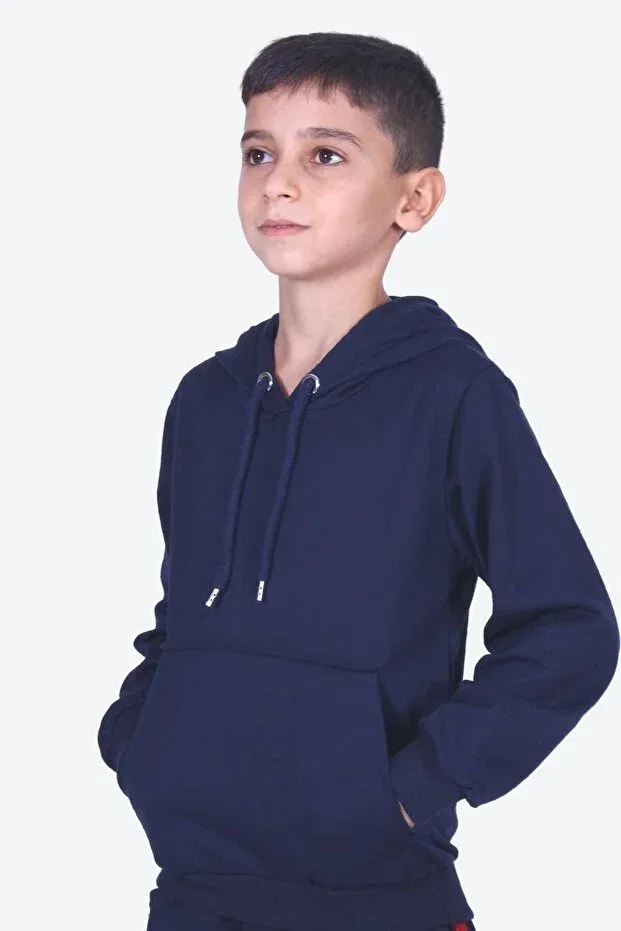 Детское худи с капюшоном с карманом-кенгуру Ya Ko Kids, Navy Blue — фото 2