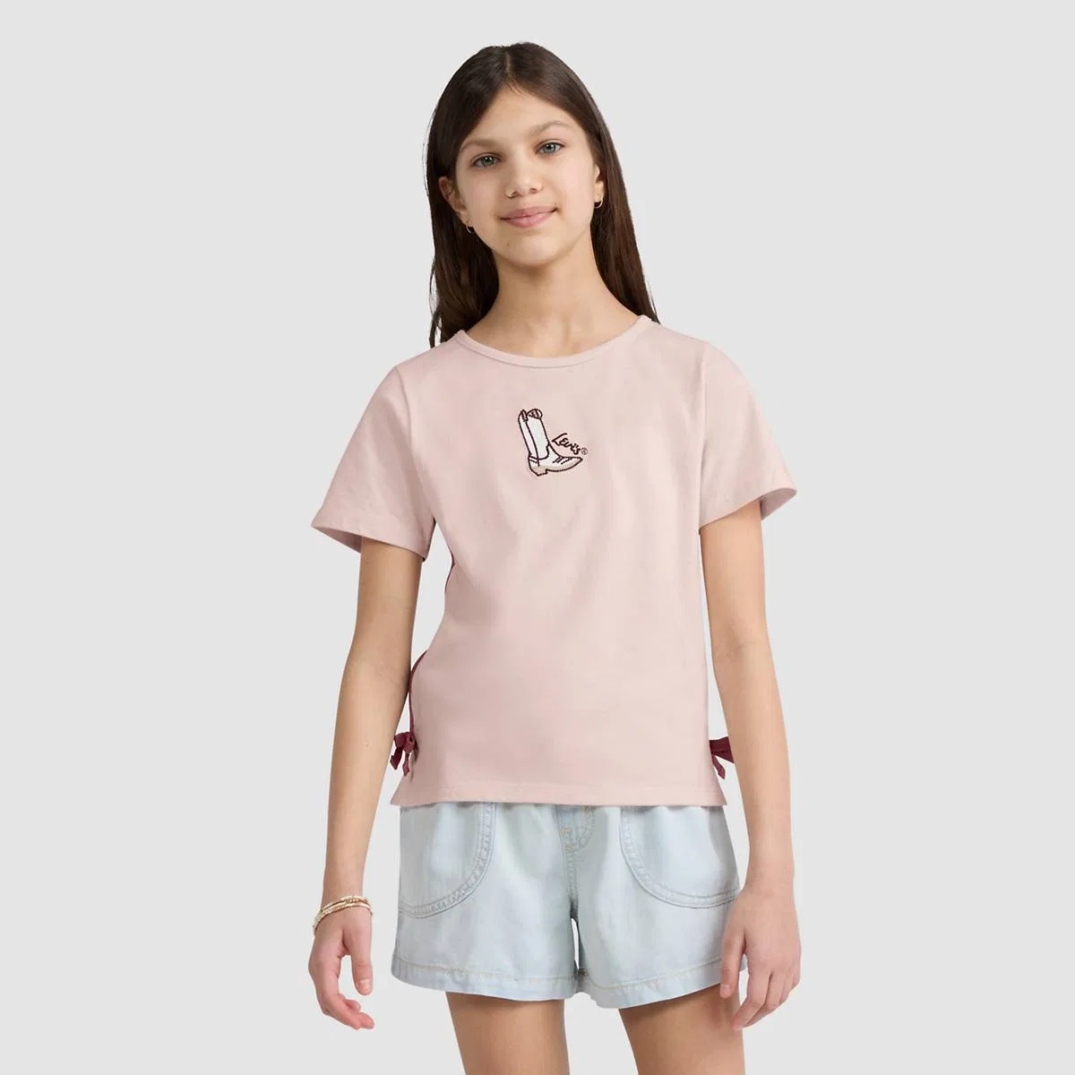 Вязаный топ с коротким рукавом и изображением сапог, размер для девочек 7-16 Levi's, Crystal Pink - Pink