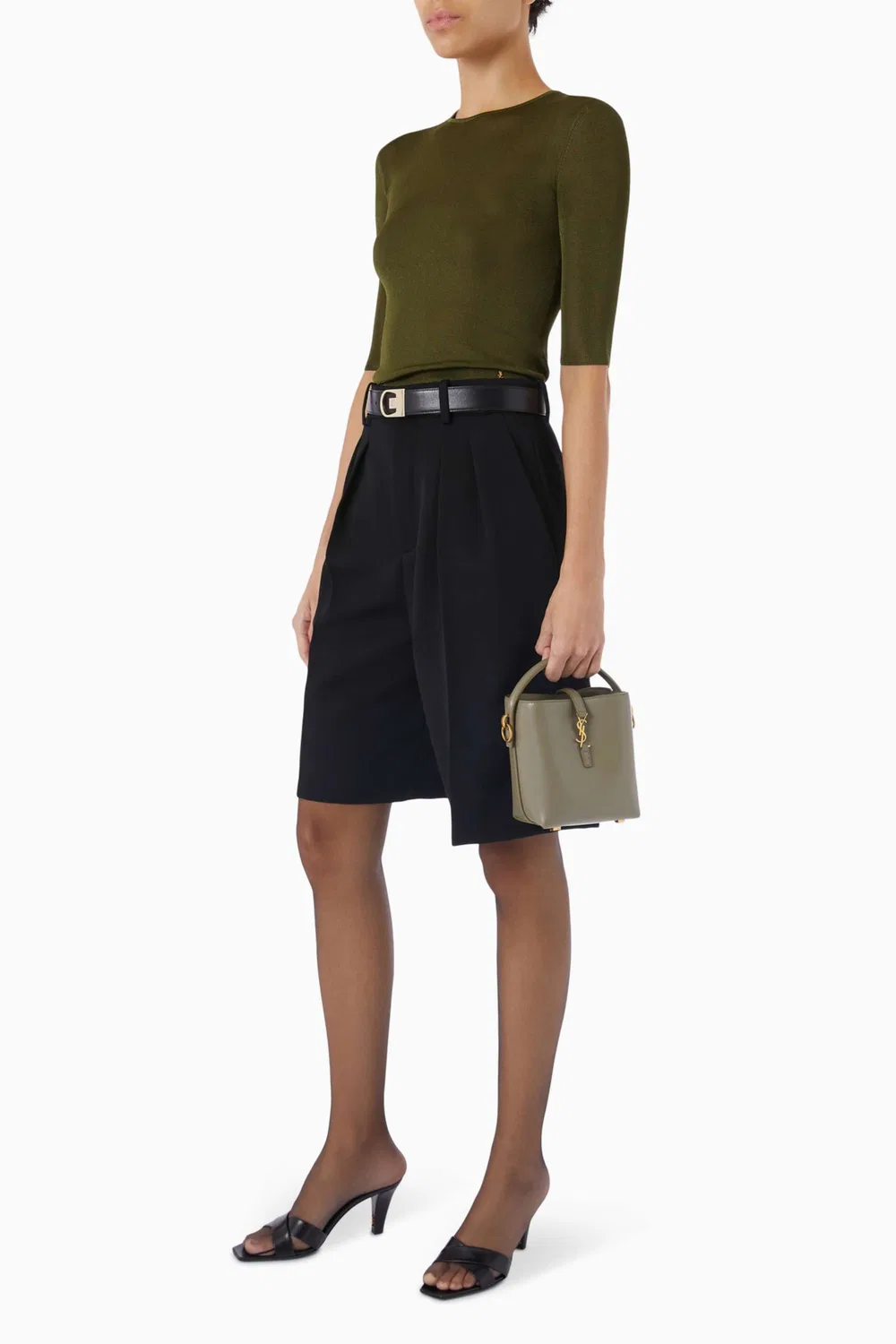 Свитер вязаный Cassandre Knit Top SAINT LAURENT, хаки — фото 2