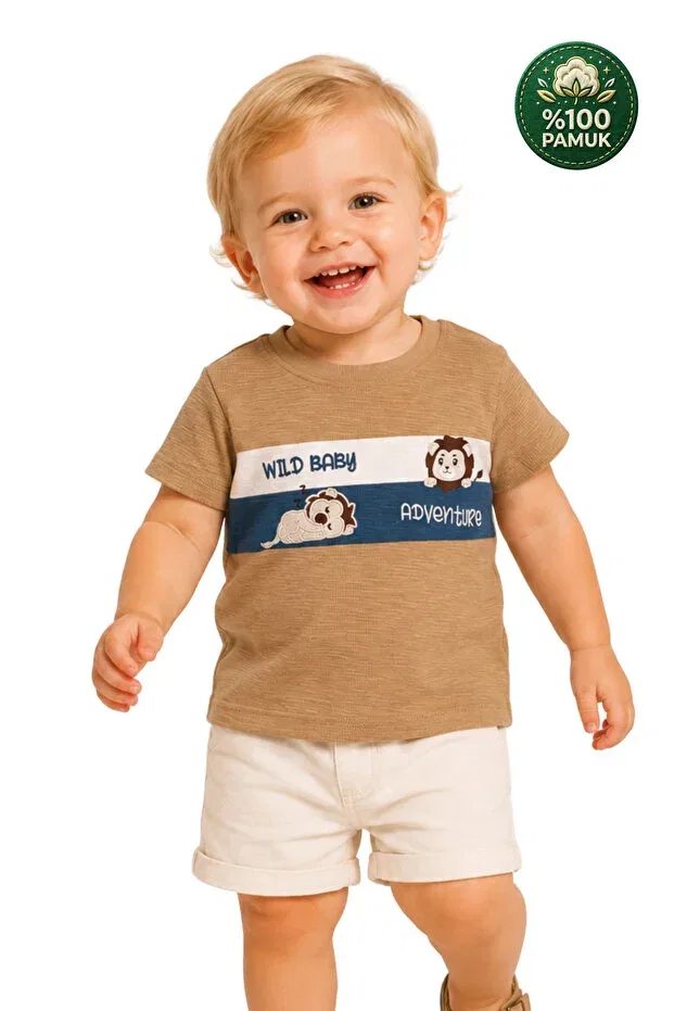 Детская футболка для мальчиков хлопковая Lion Patterned Divonette, Beige