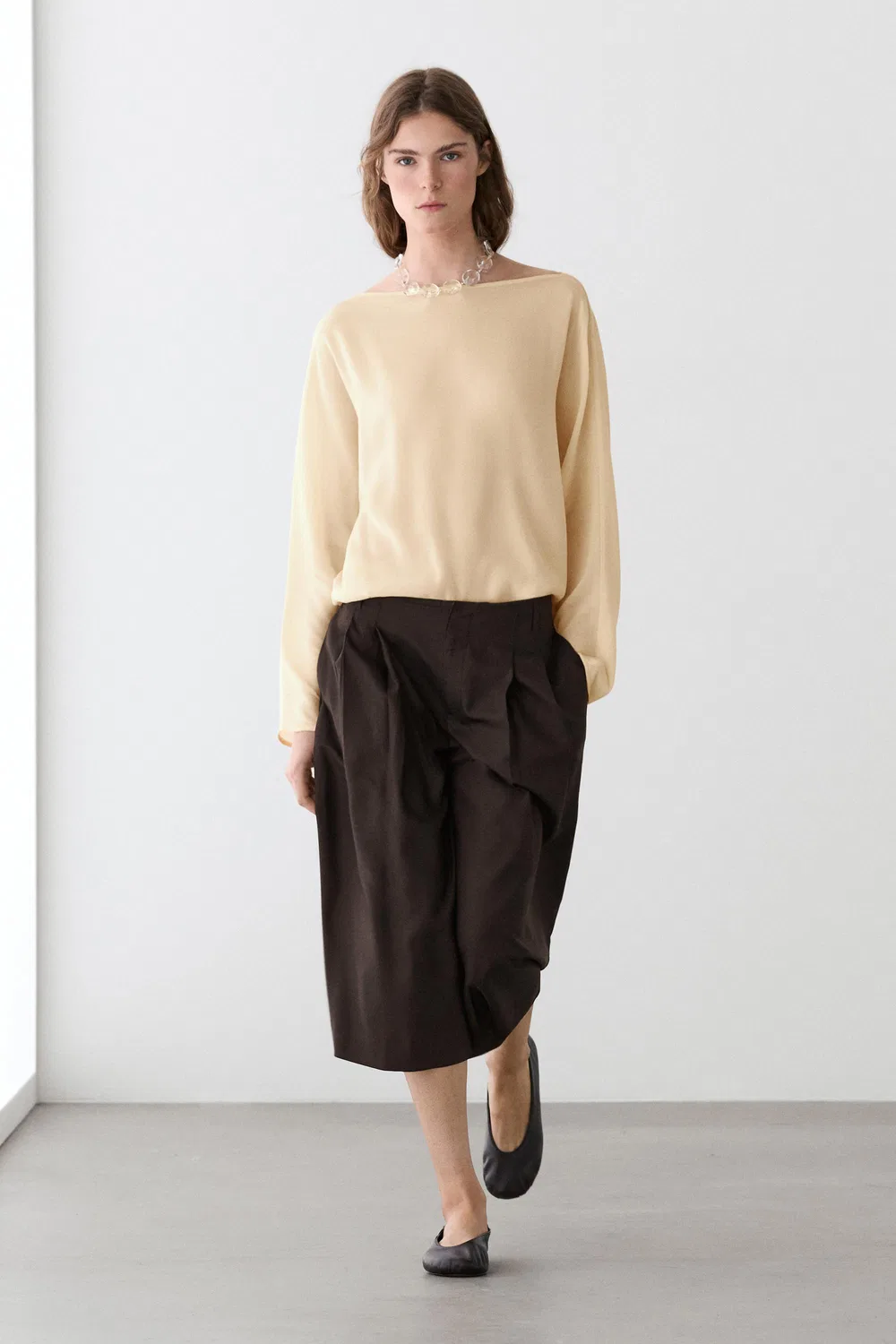 Струящаяся полупрозрачная рубашка Massimo Dutti, Mustard