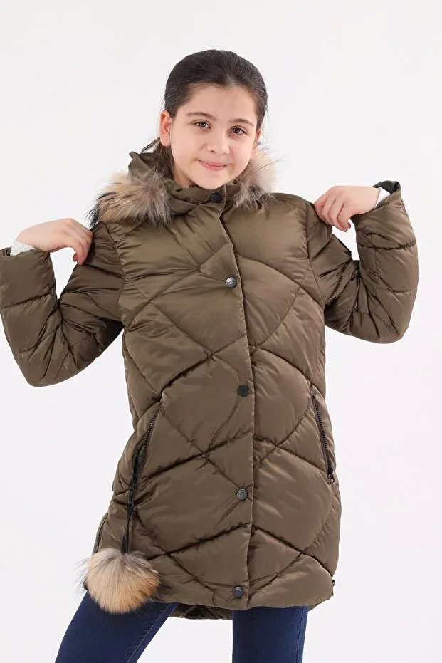 Детское пальто для девочек с длинным рукавом Benitto Kids, Khaki — фото 4