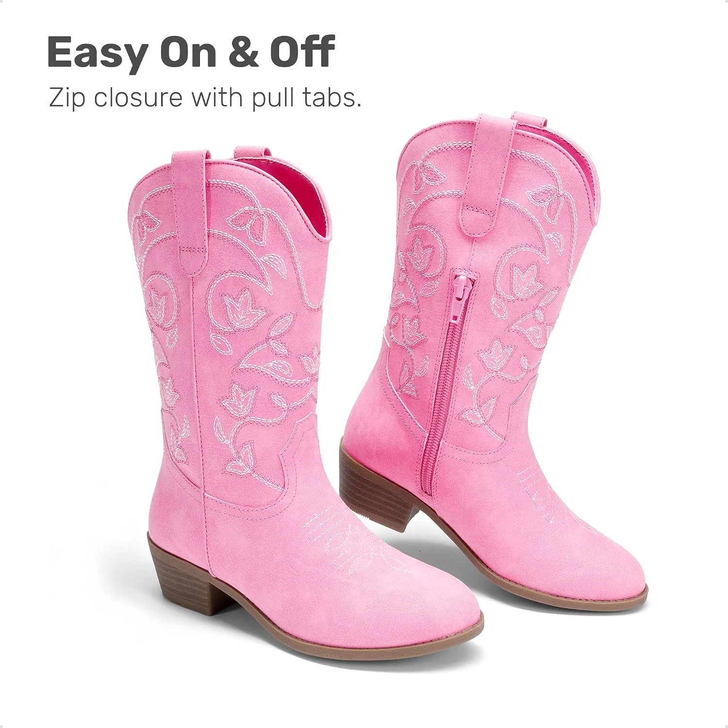 Детские сапоги для девочек с ковбойским стилем DREAM PAIRS, Pink — фото 3