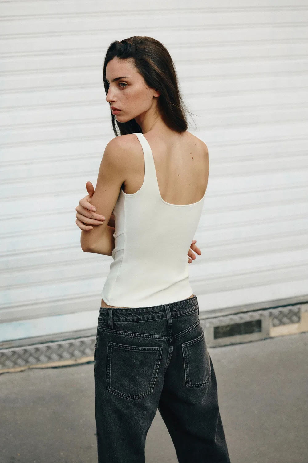 Топ из эластичного материала, вдохновленный корсетом. ZARA, White — фото 3