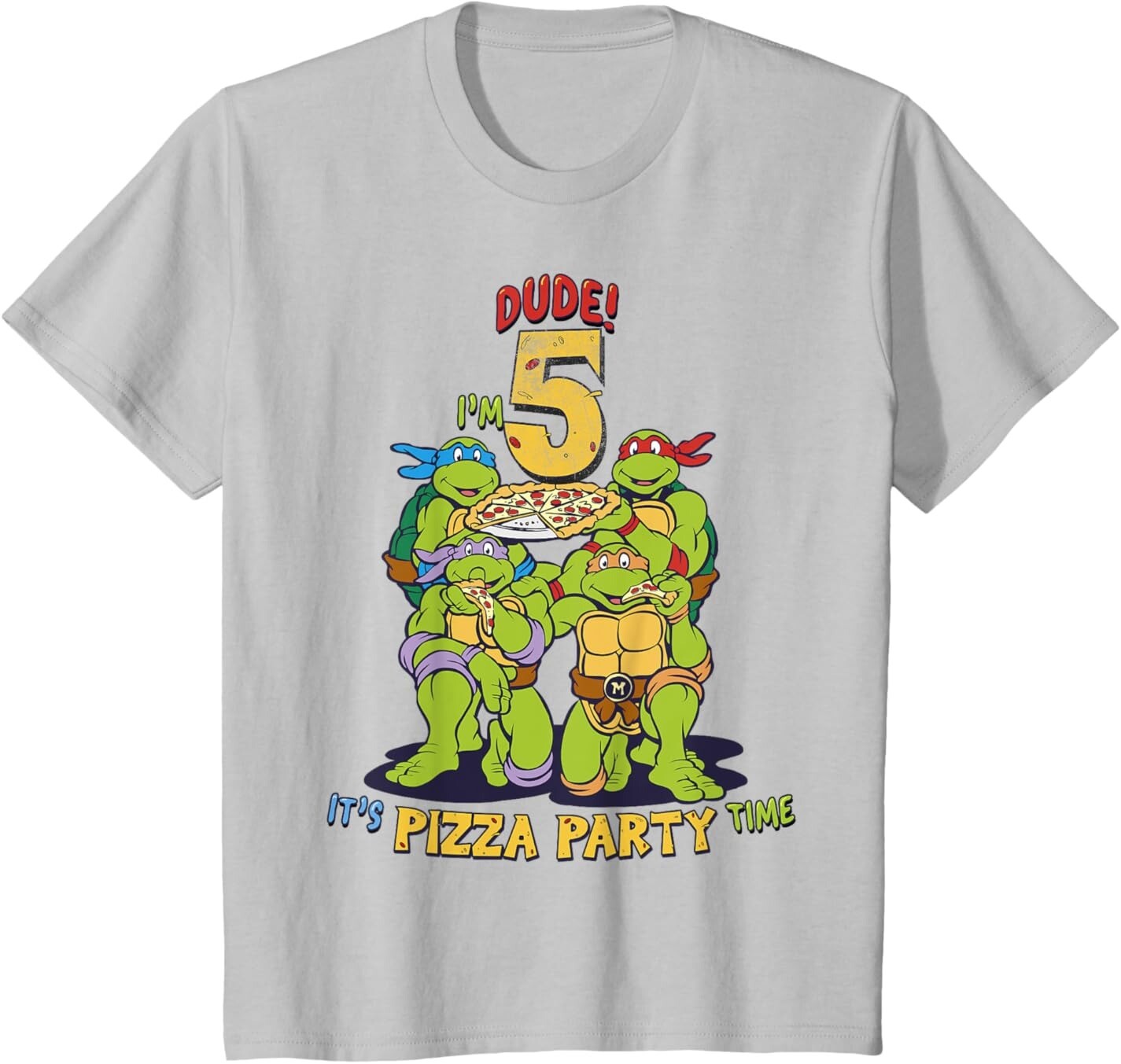 

Футболка для подростков Teenage Mutant Ninja Turtles I'm 5 Dude Pizza Birthday Party, серебристо-серый