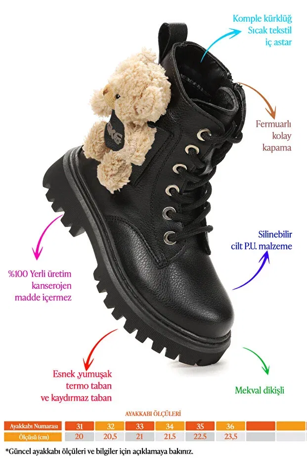 Детские ботинки для девочек на молнии Stanko zippered girl's casual boots with teddy bear Kiko Kids, Black — фото 3