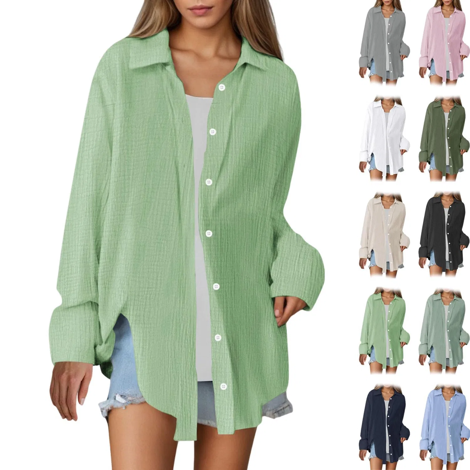 Женская блуза из муслина с длинным рукавом, Light Green