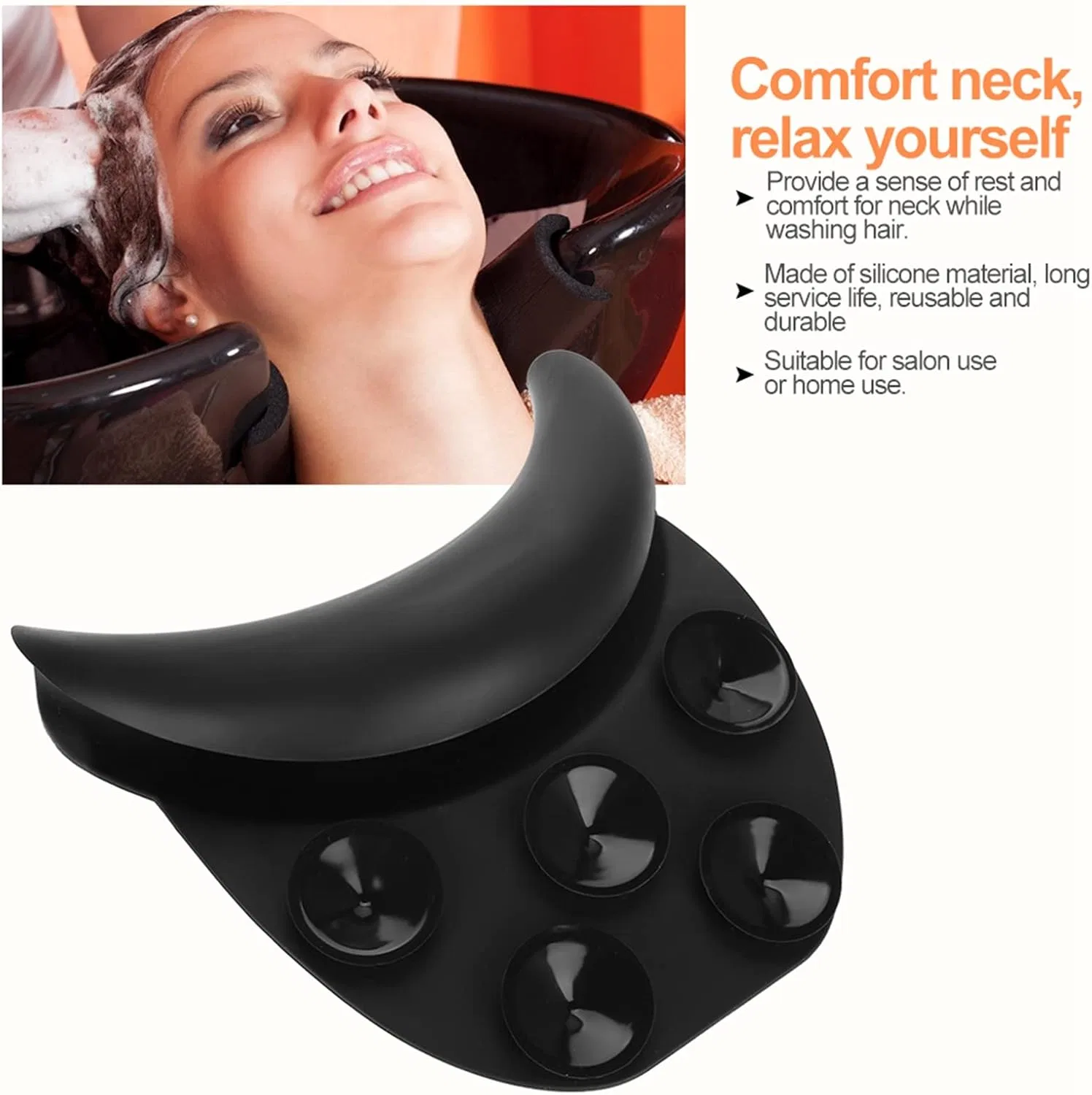 Шампунная подушка для шеи Silicone, MUNEFE, 20 x 19 см, Black — фото 4