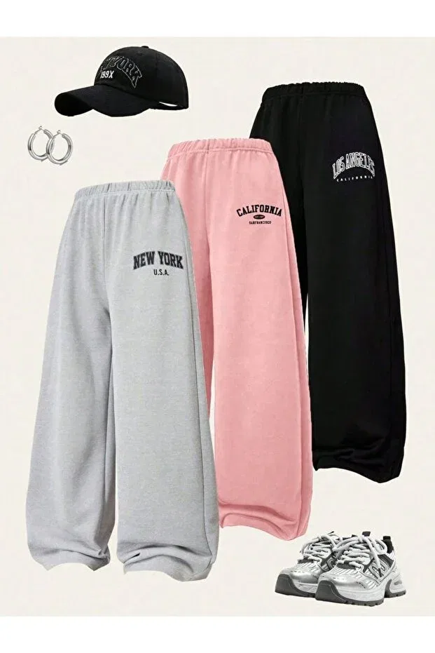 Детский спортивный костюм для девочек с принтом New York Brooklyn Los Angeles, Vestir Bien, Gray Black Pink