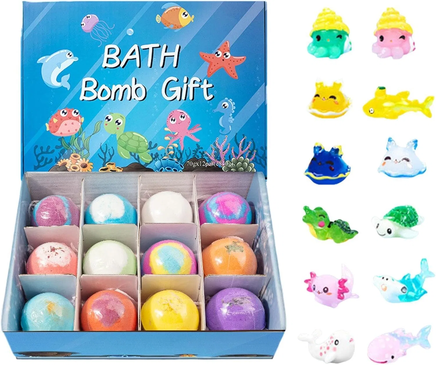 Бомбочка для ванны с игрушкой, Generisch, набор 12 шт, Ozean