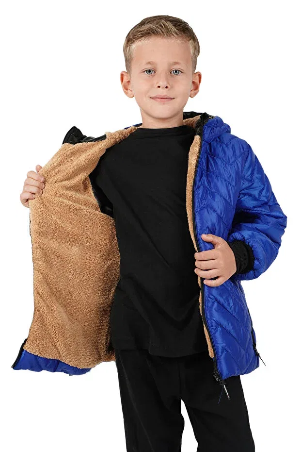 Детское пальто для девочек с капюшоном Zigzag Pattern Jarmo Kids, Cobalt Blue — фото 2