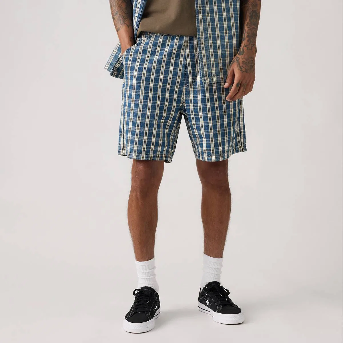 Рабочие мужские шорты Pull-On длиной 7 дюймов Levi's, Summer Check - Medium Wash — фото 2