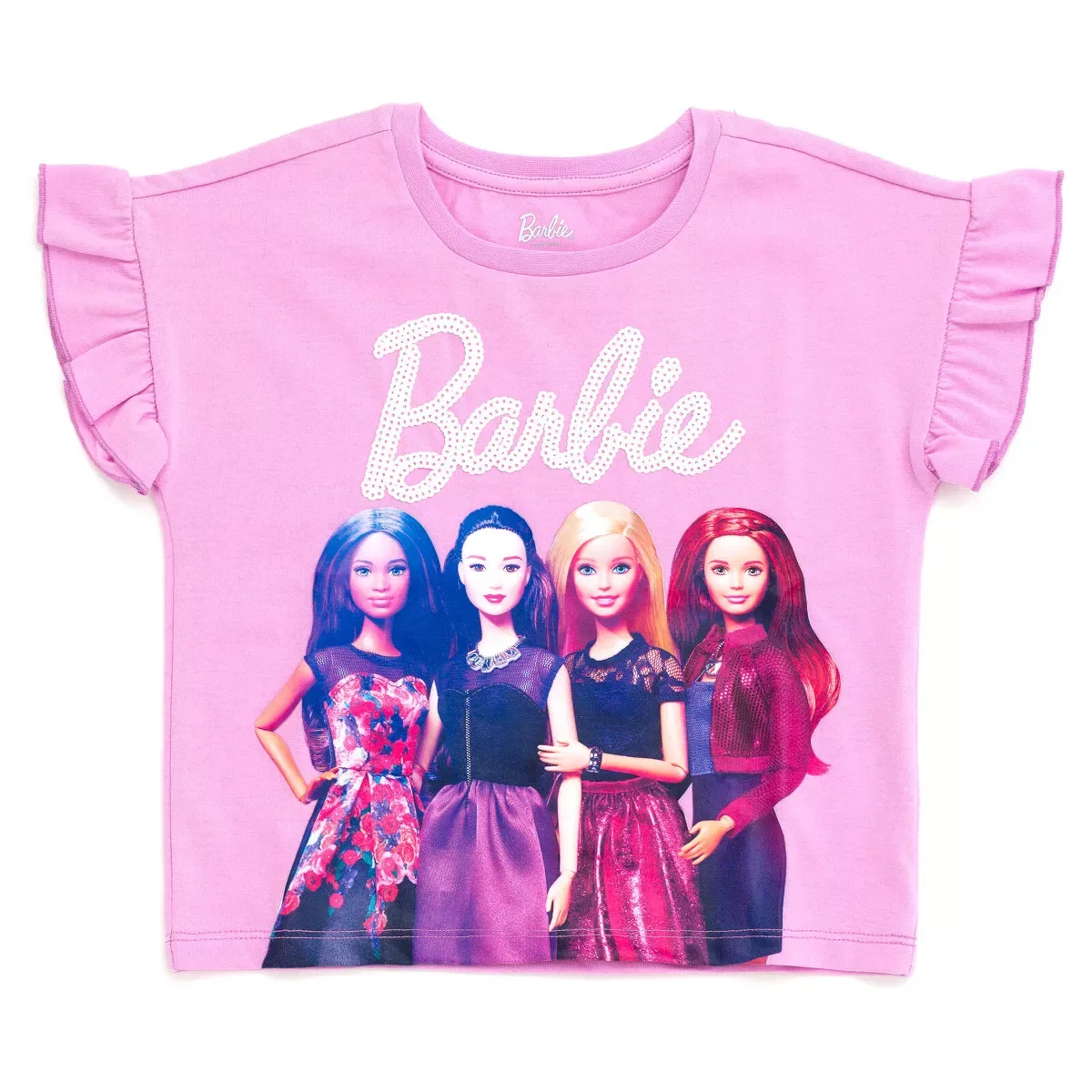 Детский комплект для девочек с принтом Barbie T-Shirt Twill Metallic Skirt Outfit Set, Barbie, Pink — фото 3