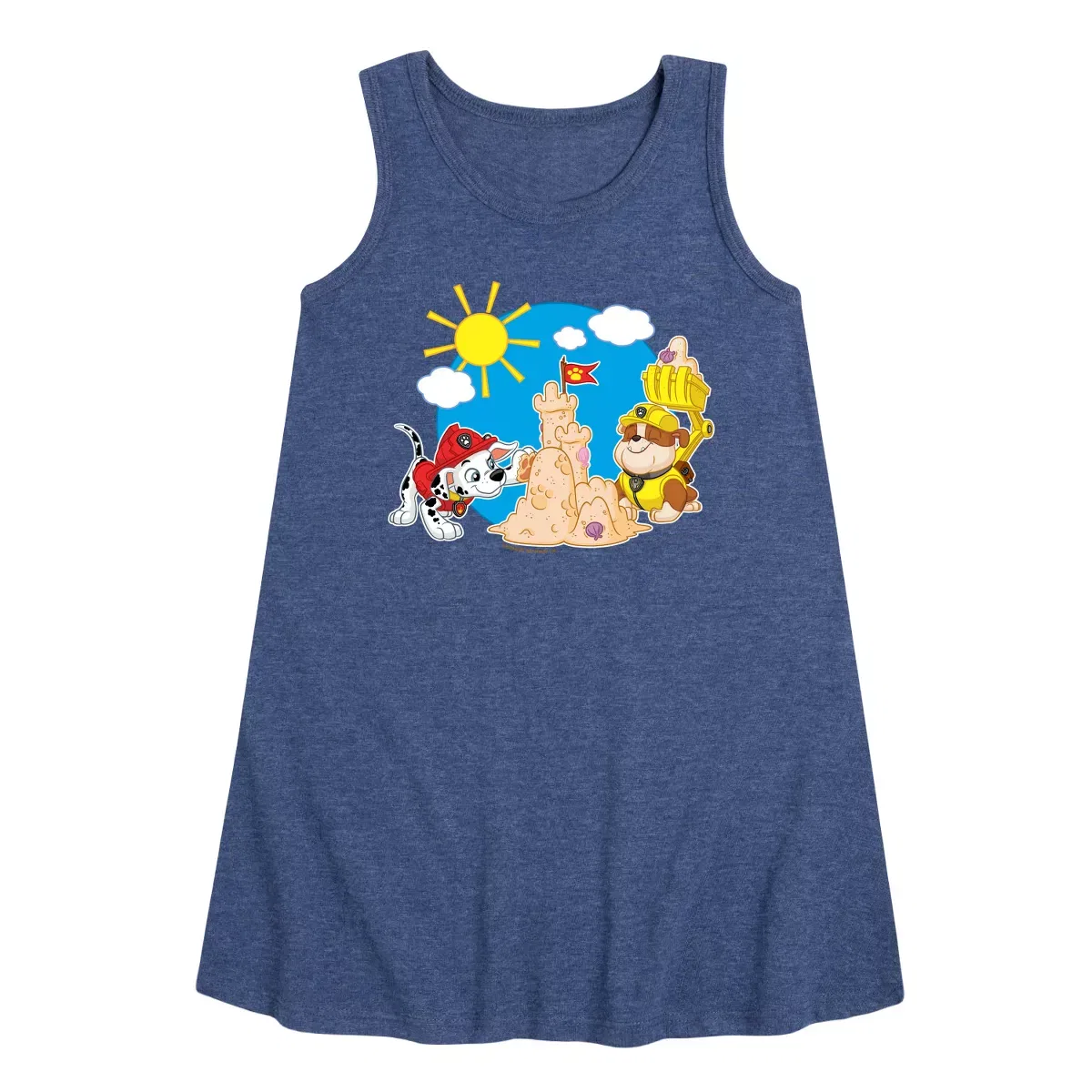 Детское платье-трапеция без рукавов с принтом PAW Patrol Marshall And Rubble Beach, Heather Navy