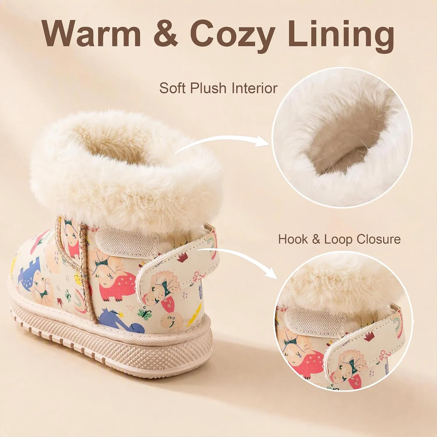 Детские сапоги для девочек с принтом Unicorn Christmas Winter Boot Sugmzox, White Dino — фото 4