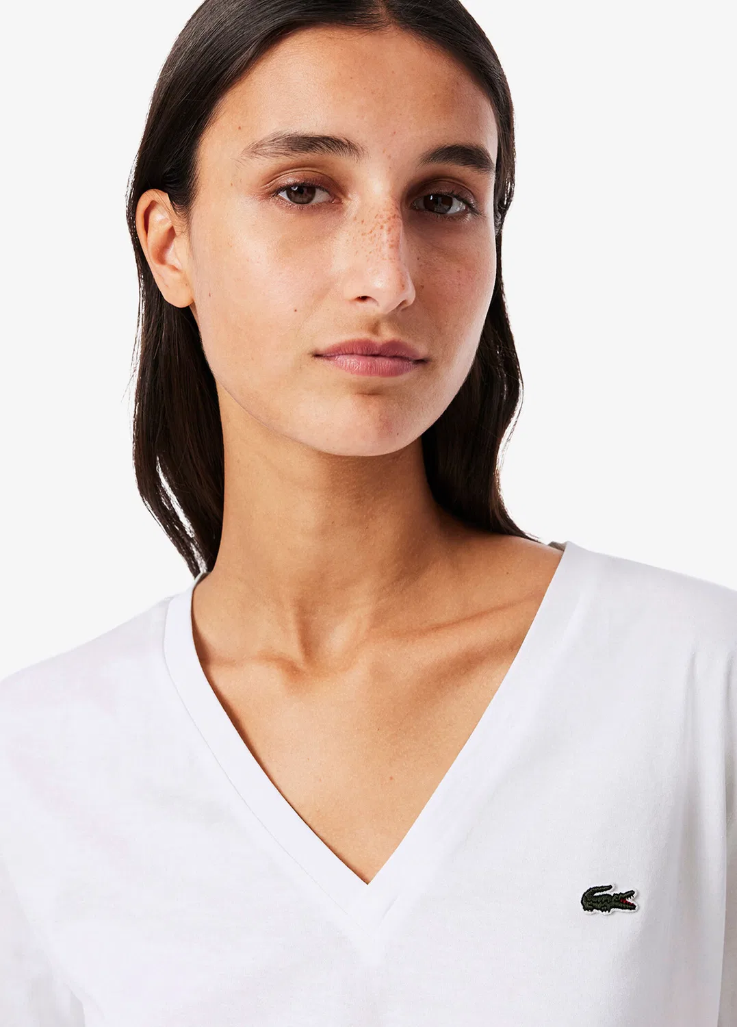 Футболка Lacoste Beyaz Pamuklu Jersey V Yaka, белая — фото 4