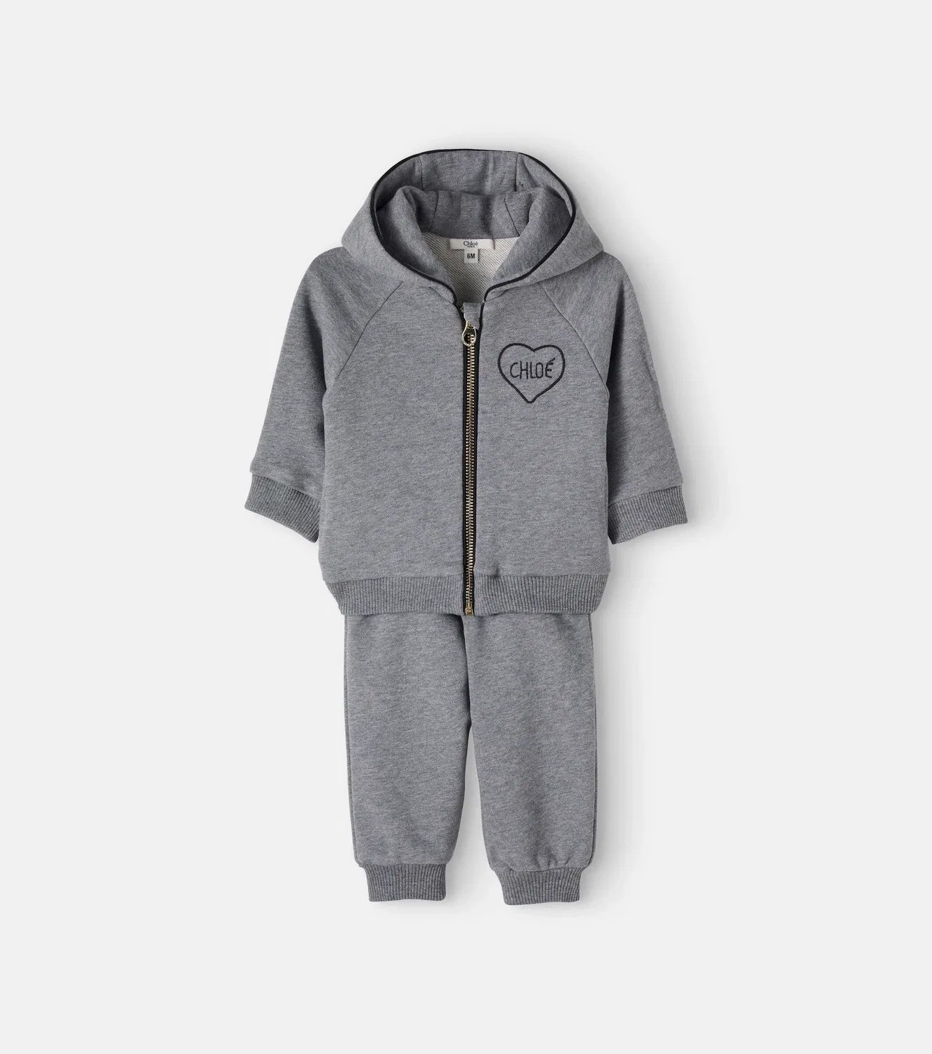 Комплект из худи с капюшоном и брюк, хлопковый, Chloé Kids, серый