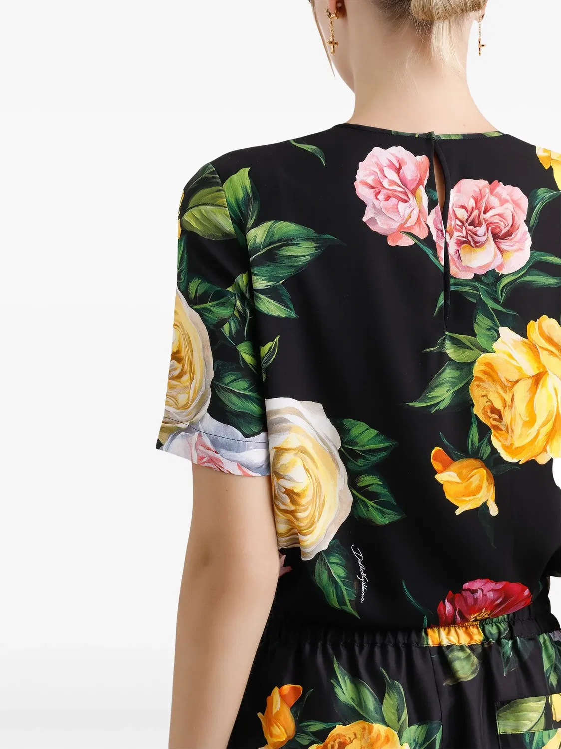 Dolce & Gabbana Блузка из шелка с цветочным принтом - черная — фото 2