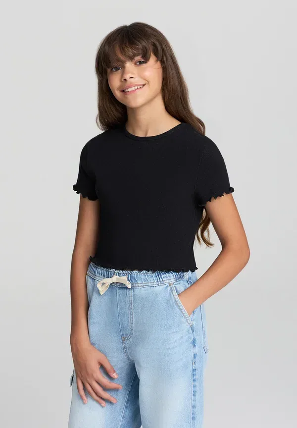 Футболка с волнистым краем basic t-shirt Terranova, черный — фото 2