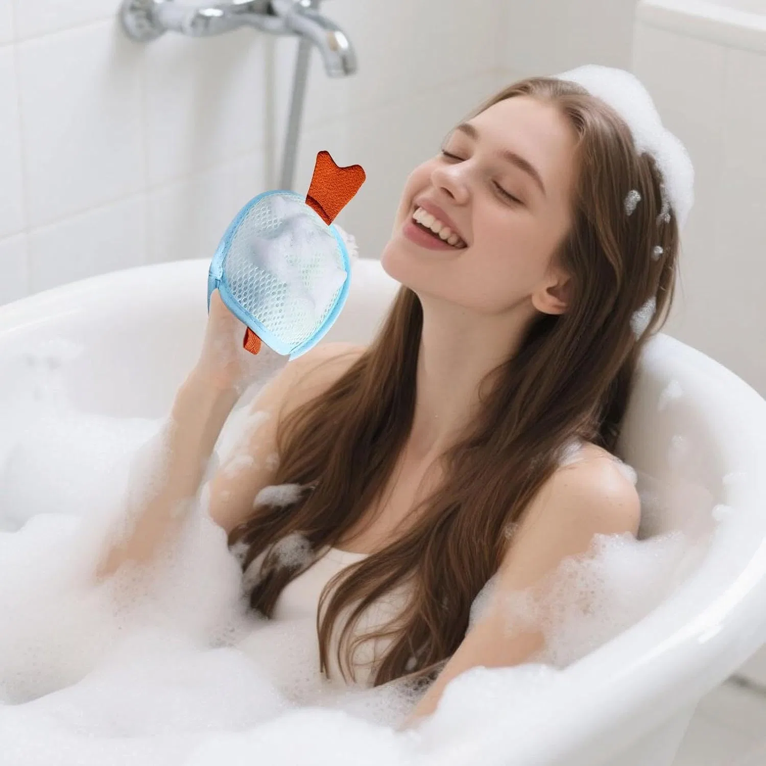 Generic Двусторонняя мочалка для тела Seifenbeutel, Kleine Fische, Blau — фото 2